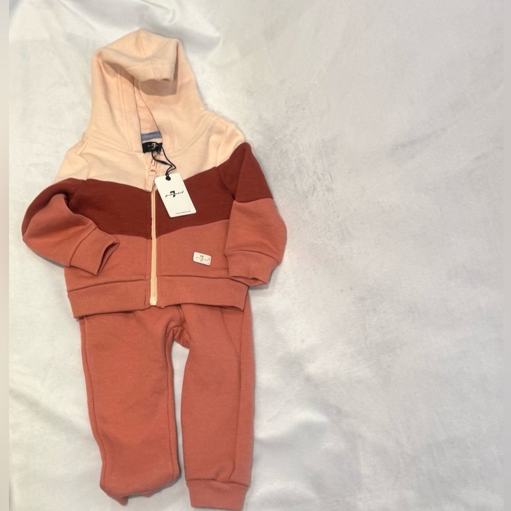 7 For All Mankind 2 Piece Fleece Hoodie Jacket & Pants Set Size 12M NWT